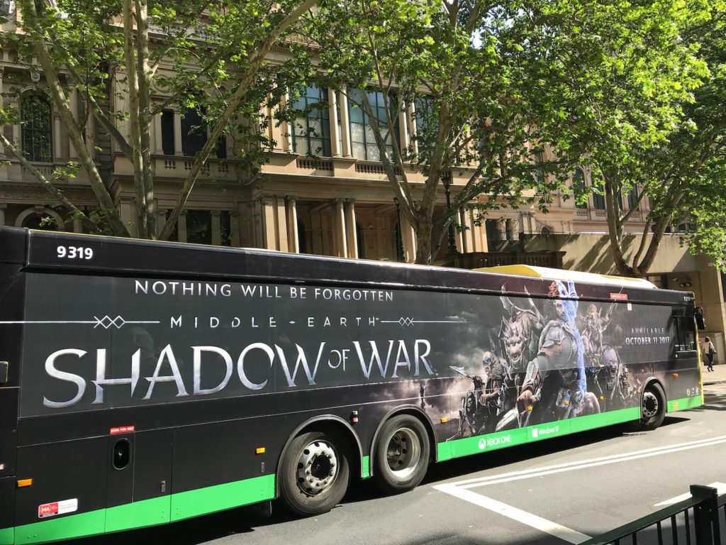 promotional event for the shadow of war on the bus